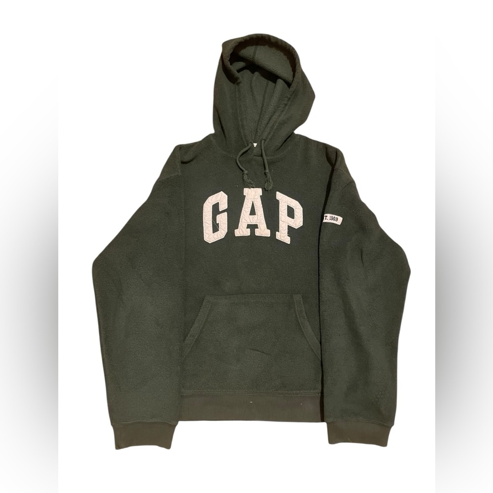 Gap Vintage 90s Green Fleece Teddy Spellout Men Pullover Oversized Hoodie Sz L